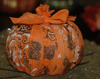 Decorative Pumpkin Centerpiece , Fall Decor , Black and Orange Decorative Pumpkin, Orange Bandana Pumpkin