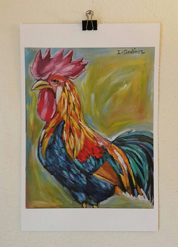 Art print rooster el gallo animal art animal painting