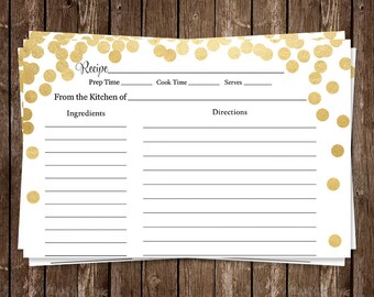 Recipe Cards, Bridal Shower, Gold, Confetti, Champagne, Wedding, Housewarming, 24 Printed Cards, FREE Shipping, BRABY, Brunch and Bubbly