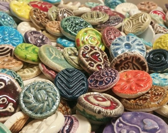 50 CERAMIC mini TILES - Mixed designs - glazed - Great for MOSAICS, magnets, jewelry designs, and more