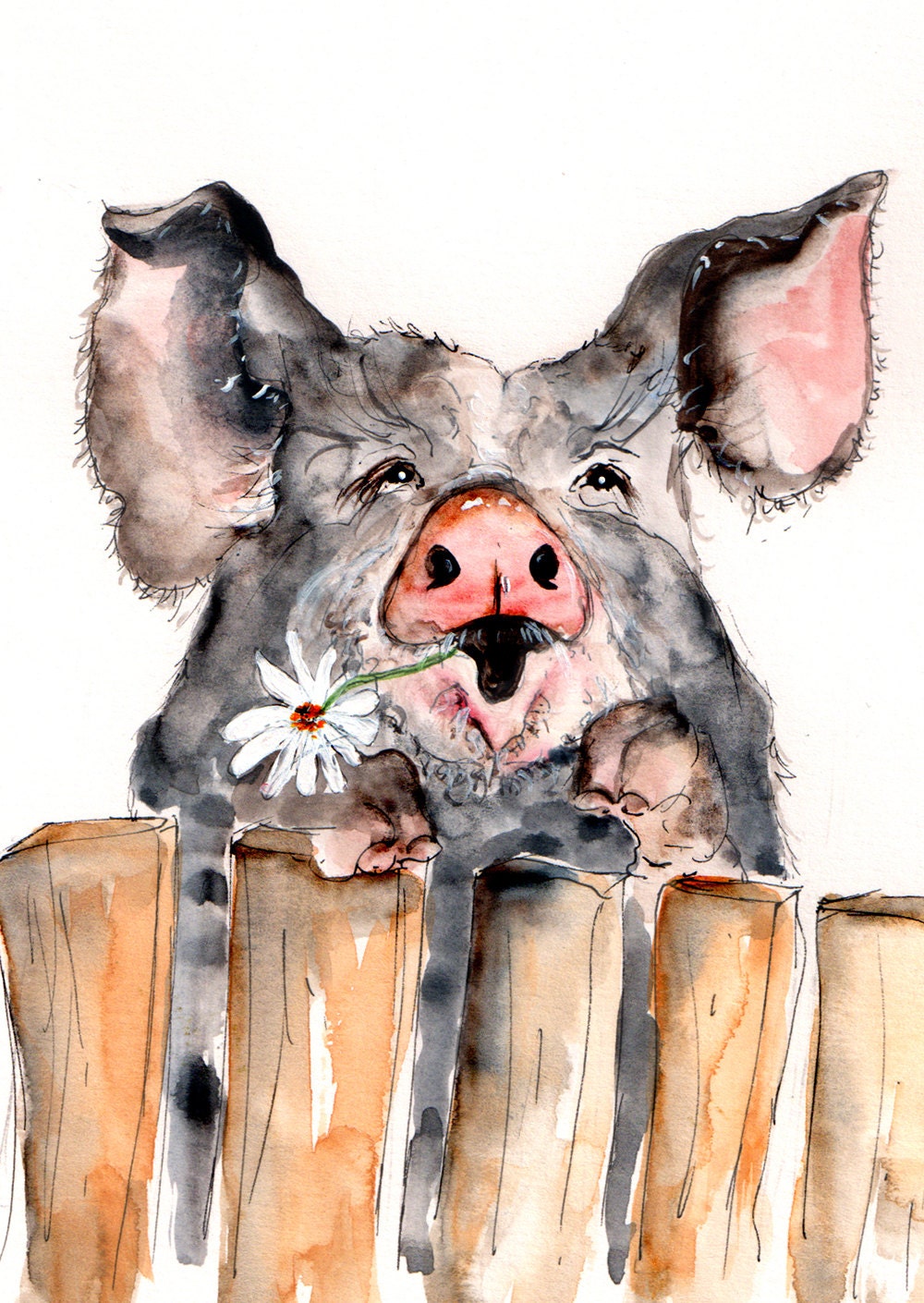 Pig Illustration Painting Pig Watercolor Art 6x4 Print