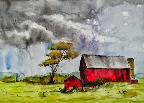 Original Watercolor painting,landscape print, RED barn, Watercolor painting, painting,watercolor, Jim Lagasse,LANDSCAPE WATERCOLOR, original