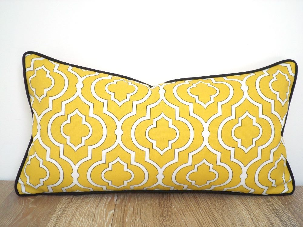 Yellow outdoor pillow cover yellow and black cushion outside