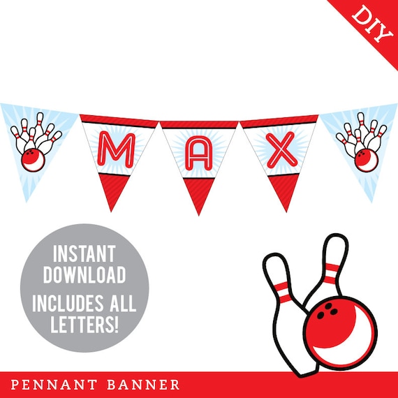 INSTANT DOWNLOAD Bowling Party - DIY printable pennant banner - Includes all letters, plus ages 1-18 Il_570xn