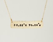 Custom Coordinate Necklace | Personalized Gifts under 100 | Custom Hammered | Coordinate Bar Necklace | Gold Bar Necklace | Custom Location