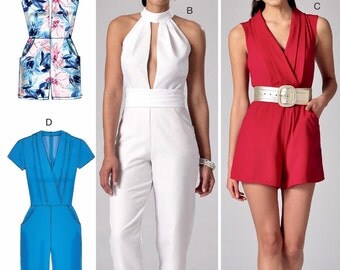 Choker Top Jumpsuit Pattern, Plunging Neckline Romper Pattern, McCall's Sewing Pattern 7366
