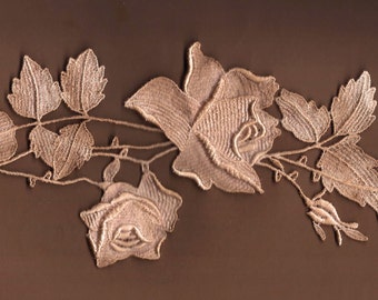 Hand Dyed Venise Lace Rose Applique Aged Blush Latte