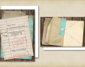 Library Card Baby Shower Invitation, Book Baby Shower Invite, Vintage Library Card, Build a Library, Baby Library, Bring a Book Shower
