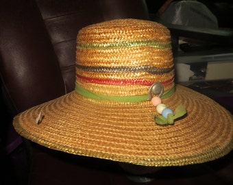 vintage STRAW Hat, womens Summer wide brim