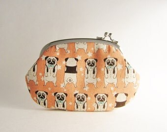 Frame Purse Wallet Side Lock Pouch - Pug in Pink
