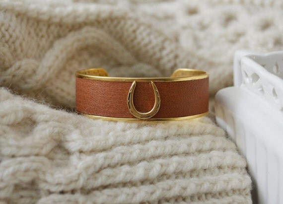 Women's Leather Equestrian Cuff Bracelet - Elegant Style