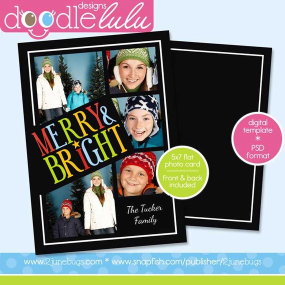 Photoshop Christmas Card Template - Christmas Card Template for Photographers - Merry & Bright Collage Photo Card Il_570xn