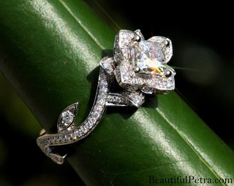 blooming work of art flower rose lotus princess cut diamond engagement wedding ring 14k - Rose Wedding Ring blooming work of art flower rose lotus princess cut diamond engagement wedding ring 14k - Rose Wedding Ring