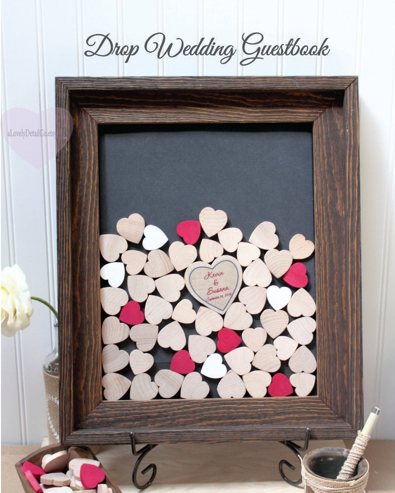 Wedding Guest book frame with hearts alternative rustic drop