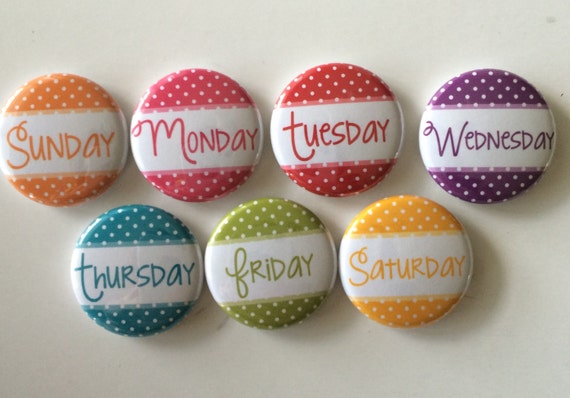 Magnets Set Of 7 Button Days Of The Week Mini 1 Inch Or 125