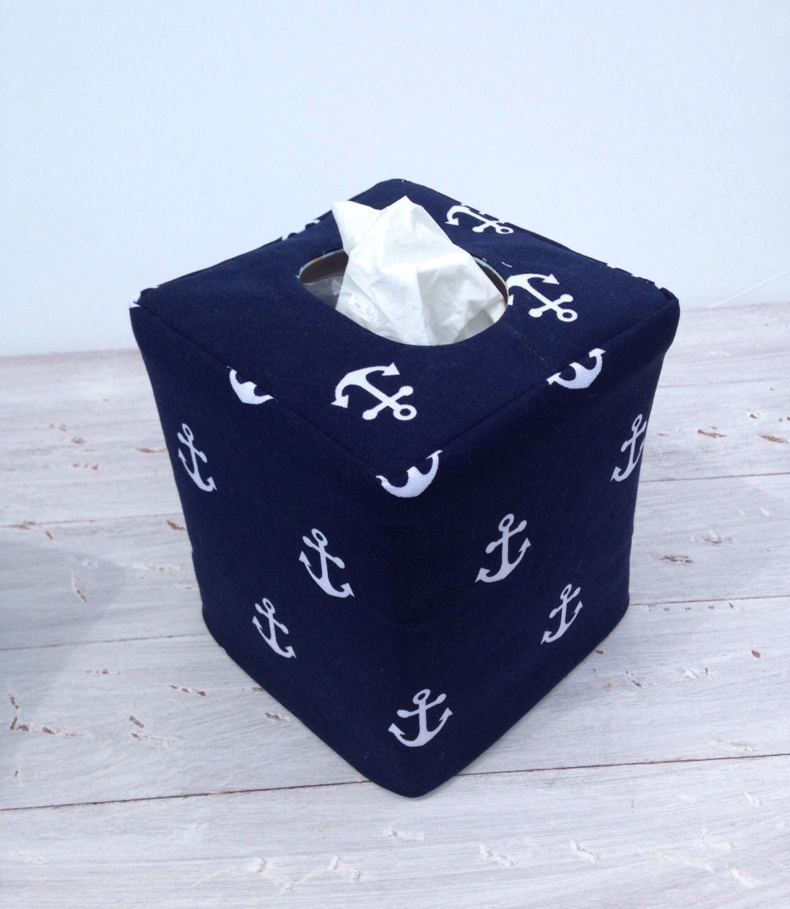 Navy and White Anchor reversible tissue box cover by headtotoe2009