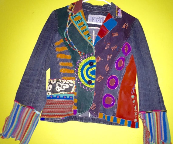 Hand painted fitted denim jacket fits S M
