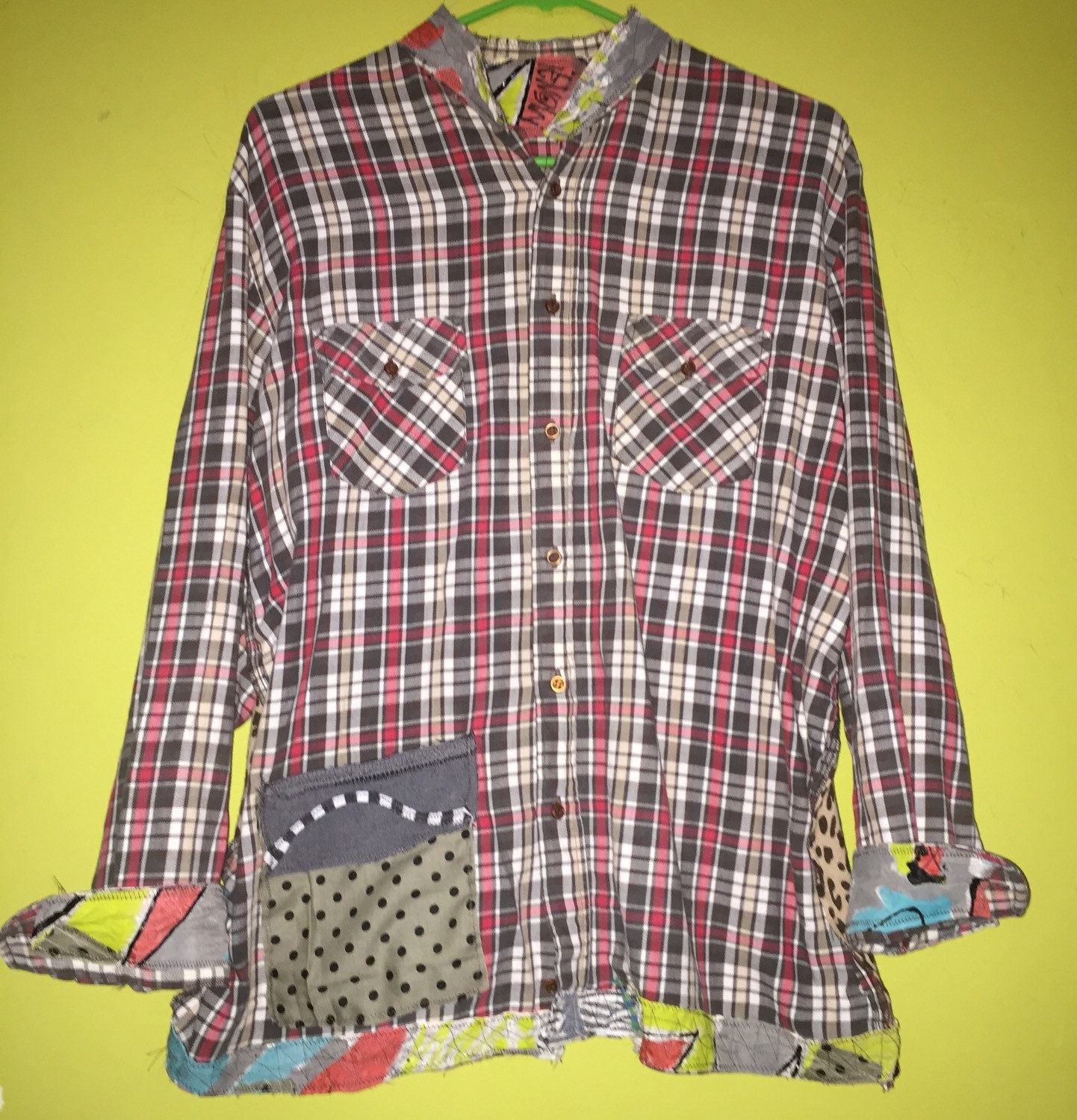 Plaid flannel and Leopard print shirt fits L XL 1x