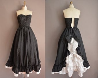 50s tuxedo strapless vintage party dress / vintage 1950s dress
