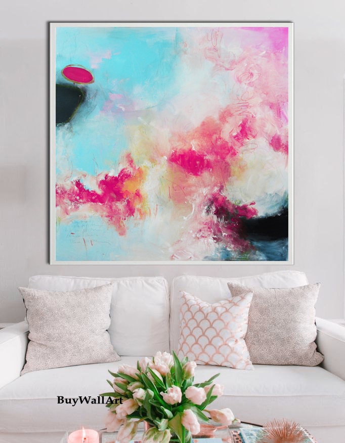 Large Pink blue art abstract Painting pink Giglee print