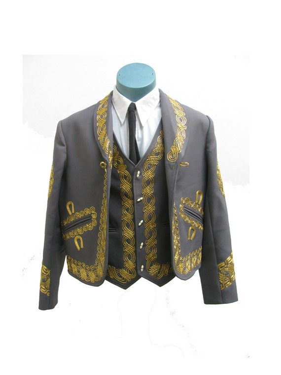Vintage Mens Mariachi Jacket and Vest Two Piece Polyester