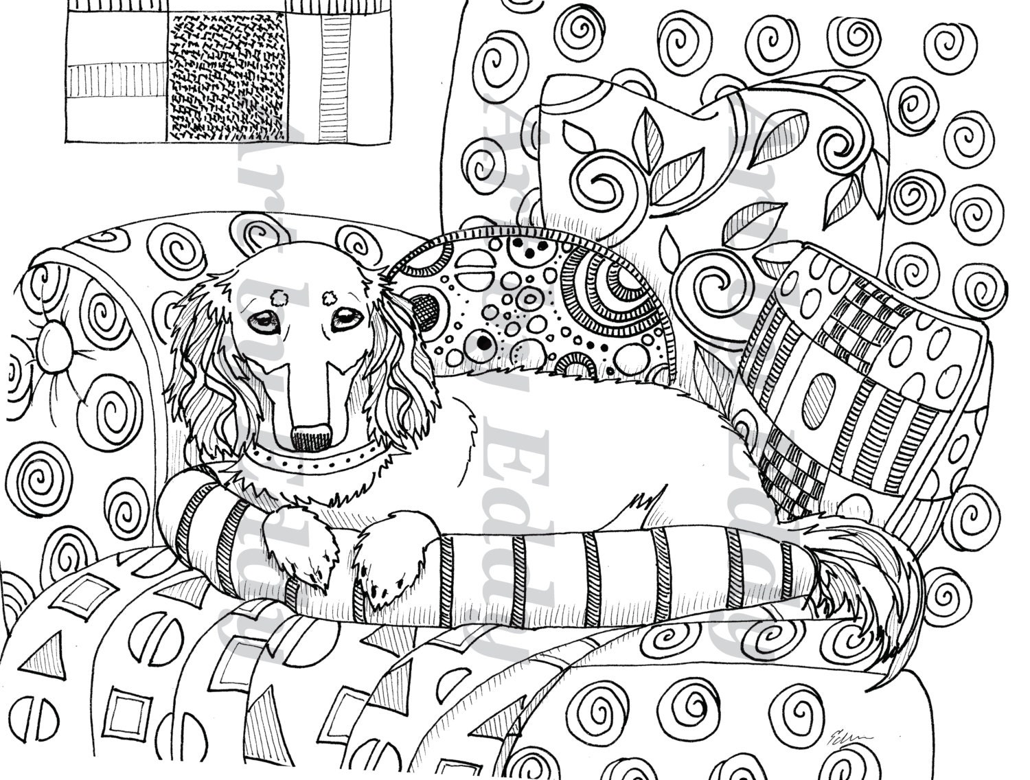 Download Art of Dachshund Single Coloring Page Klimt Inspired Doxie