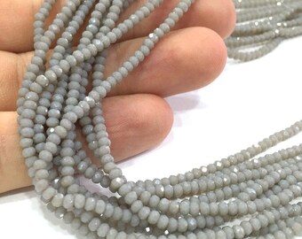 2,5x2 mm Gray Rondelle Faceted Glass Beads ,1 Strand approx 40 cm ( approx 15 inch- approx 190 Pcs) G4042