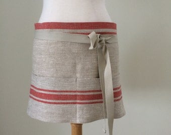 Linen Apron Half Apron Linen Lithuanian Linen Red Striped
