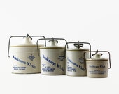 Vintage Stoneware Crock Set, Crock with Lid, Kaukauna Klub Cheese Spread, Kitchen Storage Jars, Set of Four