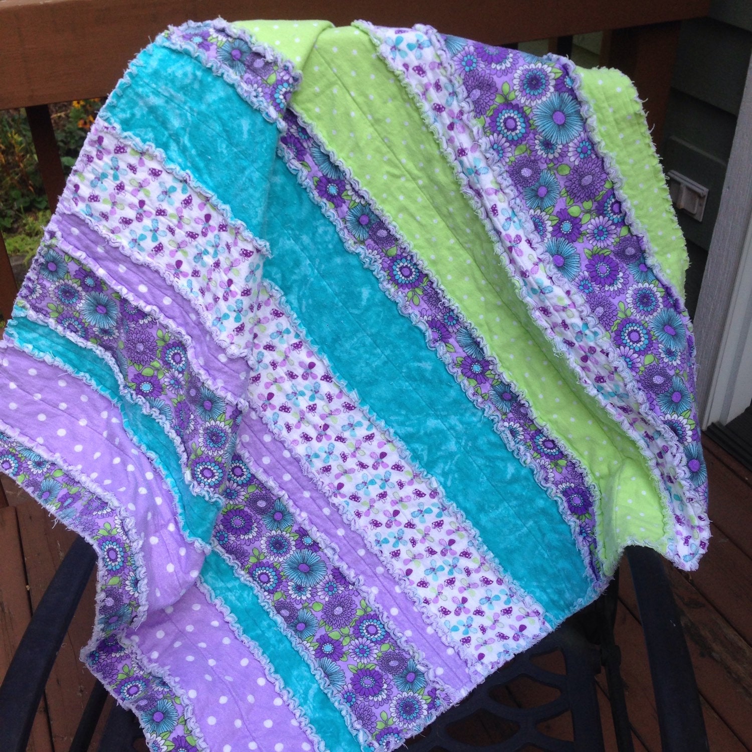 Flannel Rag Quilt Bright Lime Green by ShellySQuiltsandMore