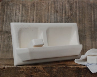 Vintage french wall ceramic soap dish tile, Bathroom and kitchen decor, Mid century french country style.