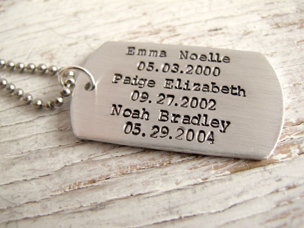 Hand Stamped Dog Tag Necklace Military Jewelry Aluminum