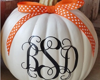 1 Monogrammed Pumpkin Decal - Personalized - Halloween Decorations - 3 Letter Monogram - Vinyl Decal Stickers - Halloween-Monogrammed Decal