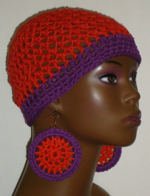 CLEARANCE Cotton Crochet Skull Cap Beanie with by RazondaLee