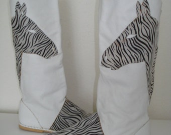 Vintage Zebra Boots, Vintage Boots, Leather Boots, Zebra Shoes, Zebra
