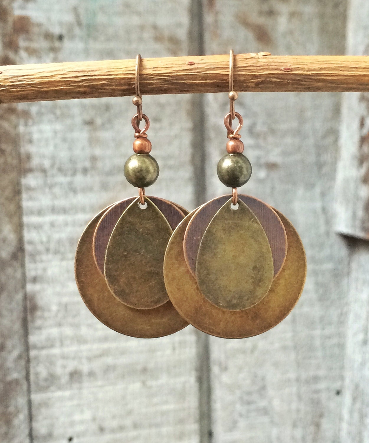 Mixed metal earrings disc earrings dangle earrings copper