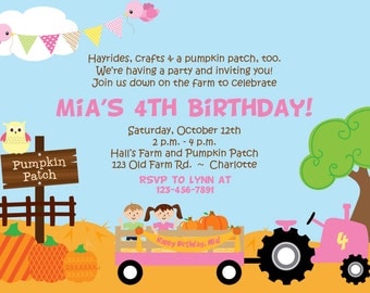 Pumpkin Patch Birthday Party Invitation Farm Birthday Invitation Pumpkin Farm Birthday Girls Fall Birthday Invitation