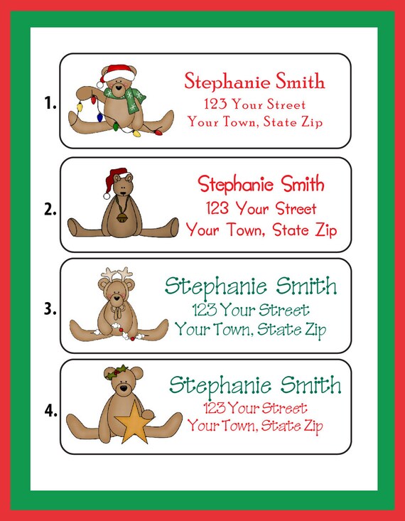 teddy bear christmas address labels 30 by jandsgraphics on etsy