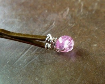 4mm natural Pink Sapphire Bobby Pin - Gemstone Bobby Pin