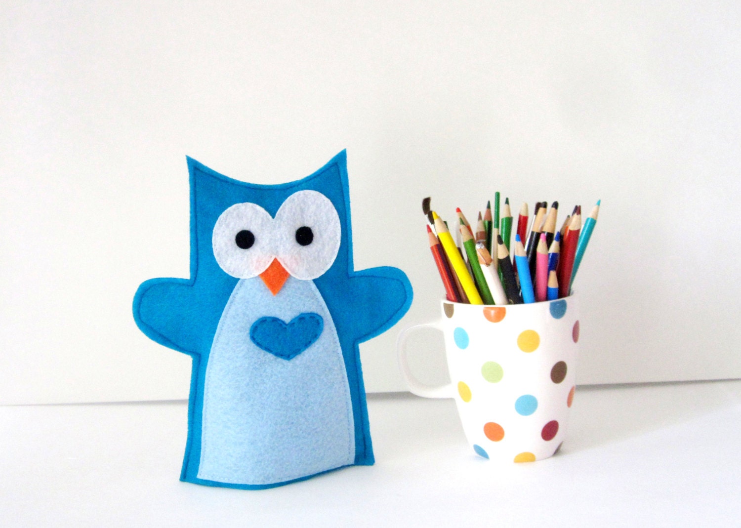 Felt Owl Hand Puppet for Small Hand Handstitched Handmade