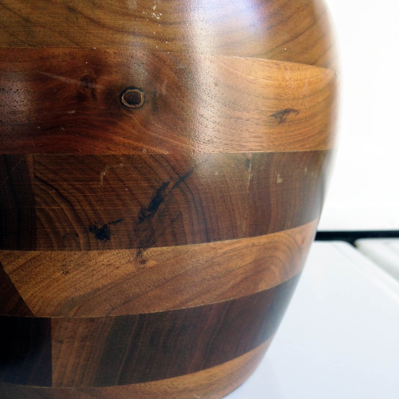 Mid Century Walnut Apple Ice Bucket / Brass Stem