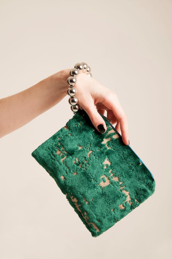 green velvet clutch bag