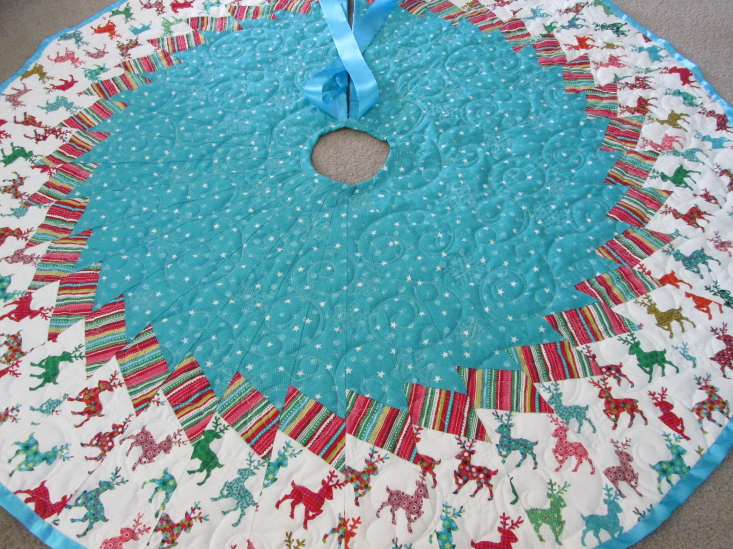 reindeer christmas tree skirt modern tree skirt red teal reindeer christmas tree skirt modern tree skirt red teal