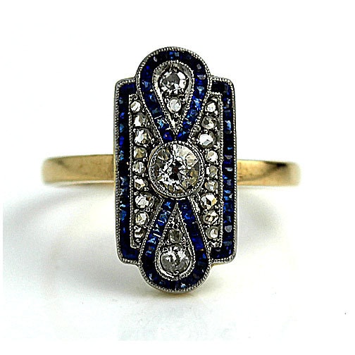Vintage Sapphire Engagement Ring Square Cut Blue Sapphire