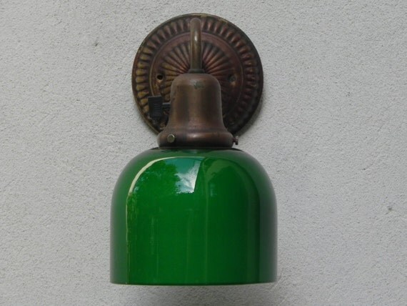 Antique Green Glass Wall Sconce Bar Cafe Light circa