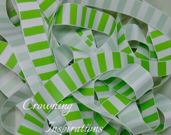 7/8 Citrus Lime Stripes on Whiite US Designer Ribbon