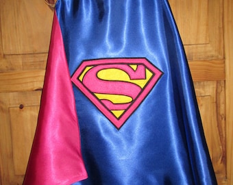 Supergirl Cape / Girls Pink & Blue Superman Cape / Super Hero Cape / Childrens Cape / Authentic Superman Cape / Reversible Cape