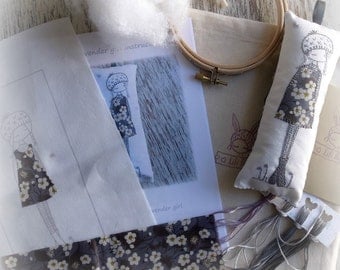 embroidery kit grey lavender girl