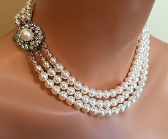 Bridal Pearl Necklace Set vintage style by AlexiBlackwellBridal