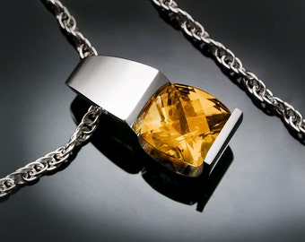 citrine necklace, November birthstone, citrine pendant, Argentium silver, eco-friendly, yellow gemstone, gemstone jewelry, for her - 3431
